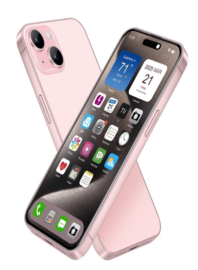 FufoneUS Dummy Fake Phone Model, Looks Like The Real Phone Dummy Compatible with Phone 15, Prank Stuff Decoy Pear Non-Working Toy Phone 15 for Kids Pink (Rainbow Front) - Image 1